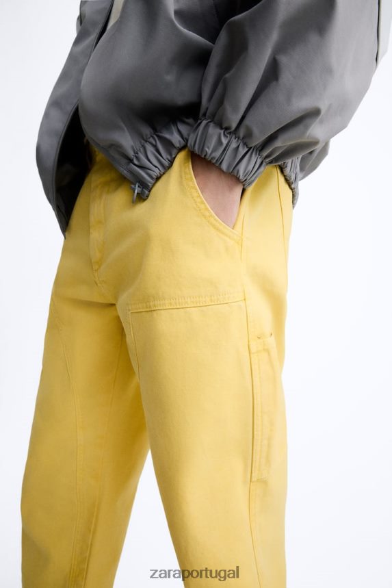 calças de bolso de carpinteiro homens Zara amarelo Z2080L954 roupas