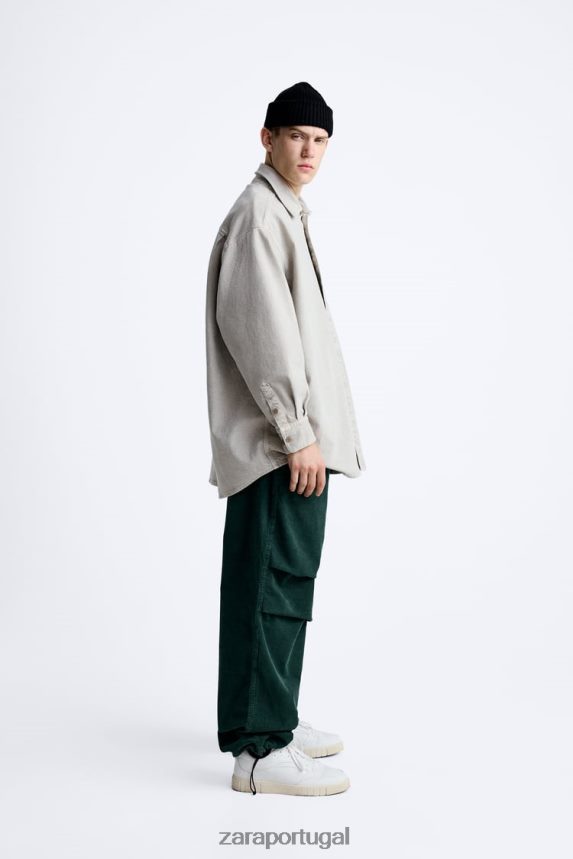 calças de pára-quedas de veludo cotelê homens Zara garrafa verde Z2080L950 roupas