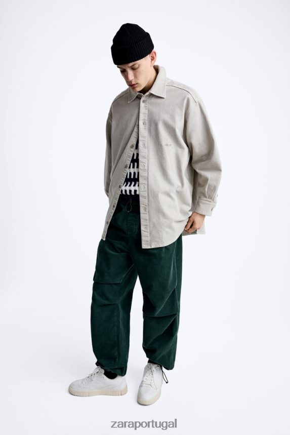 calças de pára-quedas de veludo cotelê homens Zara garrafa verde Z2080L950 roupas