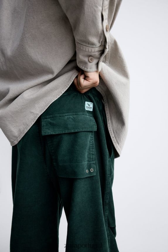 calças de pára-quedas de veludo cotelê homens Zara garrafa verde Z2080L950 roupas