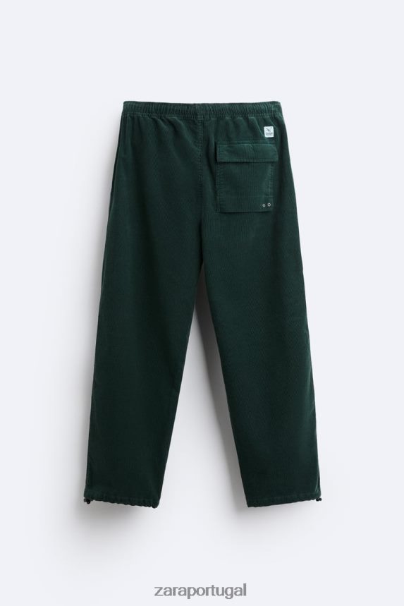calças de pára-quedas de veludo cotelê homens Zara garrafa verde Z2080L950 roupas