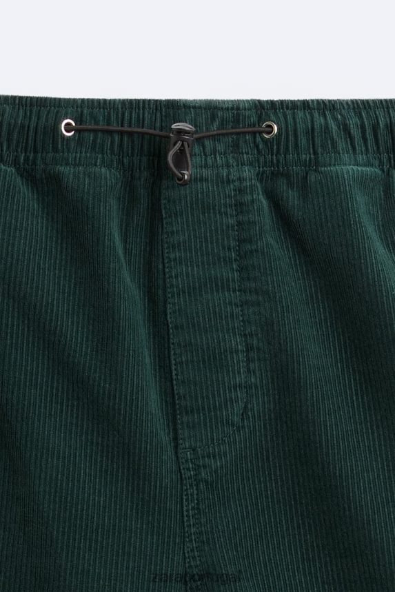 calças de pára-quedas de veludo cotelê homens Zara garrafa verde Z2080L950 roupas