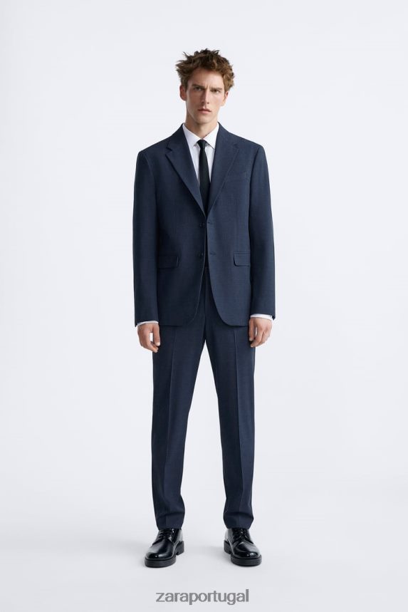 calças de terno xadrez homens Zara azulado Z2080L967 roupas