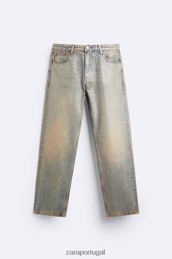 jeans com efeito metalizado homens Zara azul Z2080L1099 roupas