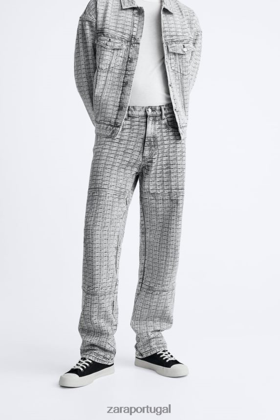 jeans jacquard geométrico homens Zara cinza Z2080L1089 roupas