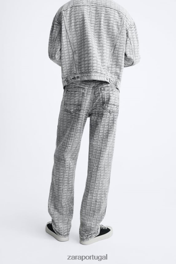 jeans jacquard geométrico homens Zara cinza Z2080L1089 roupas