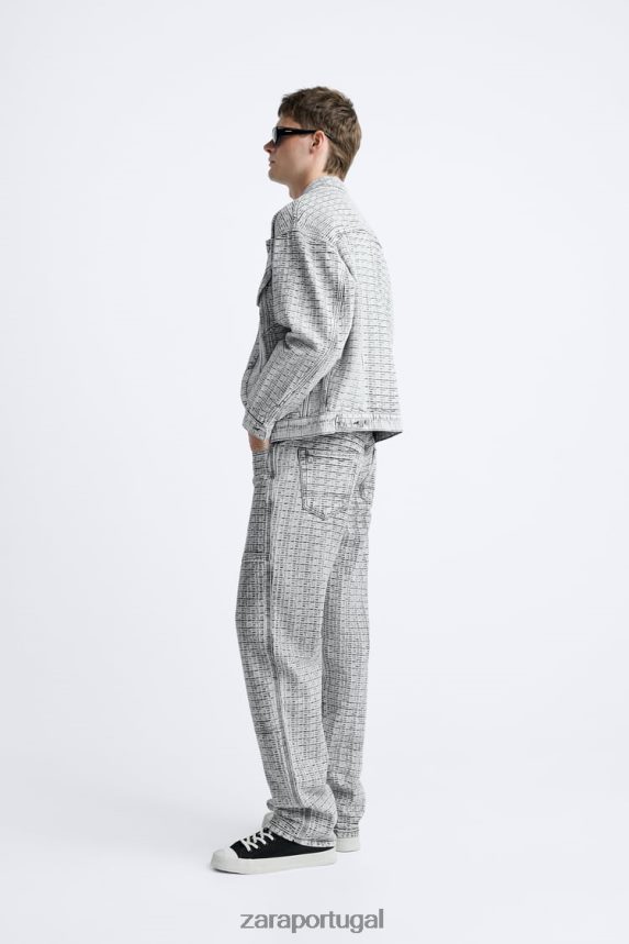 jeans jacquard geométrico homens Zara cinza Z2080L1089 roupas