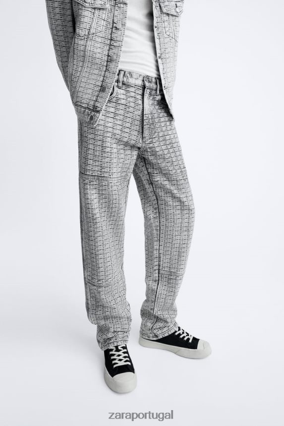jeans jacquard geométrico homens Zara cinza Z2080L1089 roupas