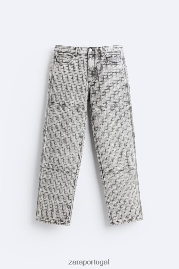 jeans jacquard geométrico homens Zara cinza Z2080L1089 roupas