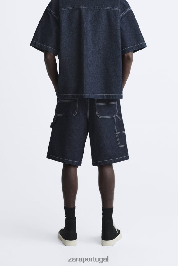 shorts com bolso de carpinteiro homens Zara azul Z2080L1245 roupas