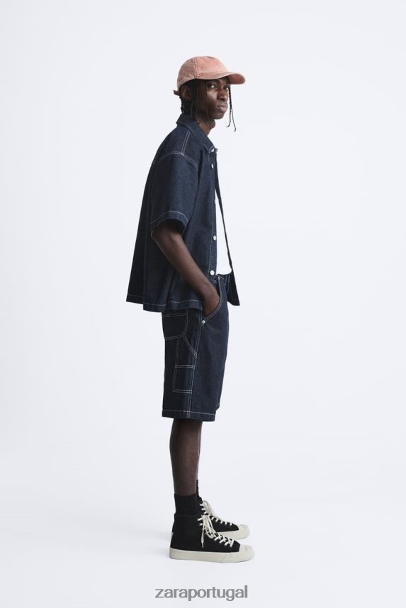 shorts com bolso de carpinteiro homens Zara azul Z2080L1245 roupas