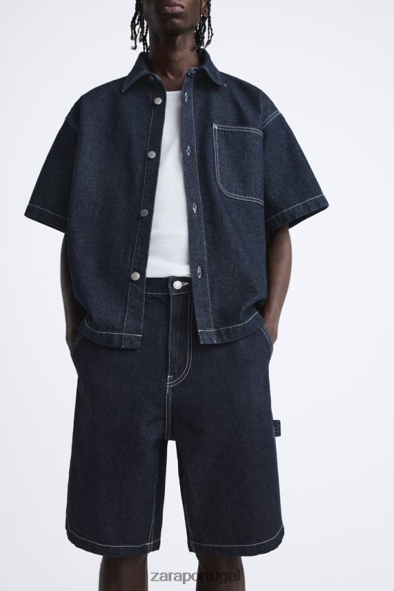 shorts com bolso de carpinteiro homens Zara azul Z2080L1245 roupas