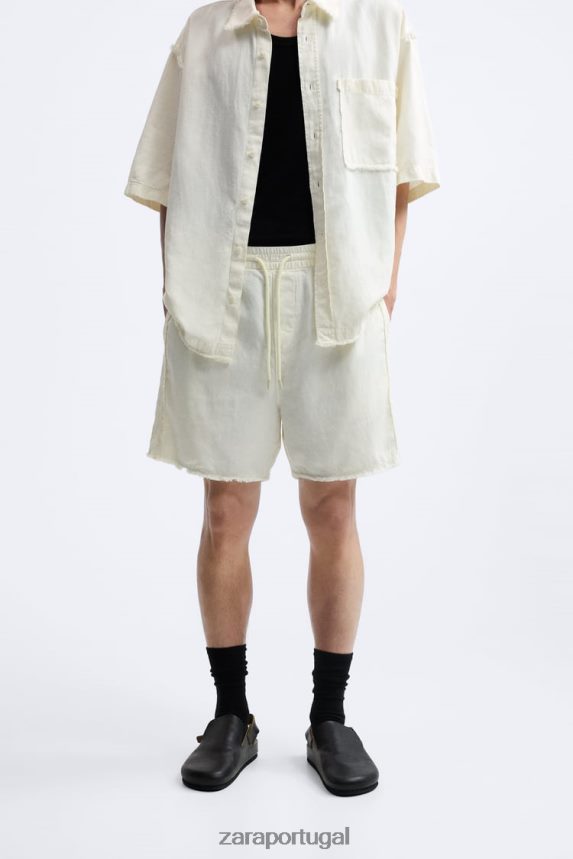 shorts de linho de algodão homens Zara ostra branca Z2080L1250 roupas