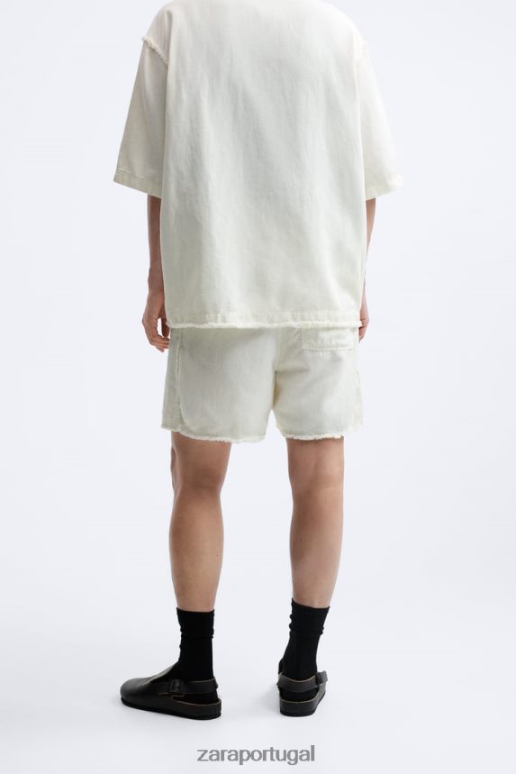 shorts de linho de algodão homens Zara ostra branca Z2080L1250 roupas