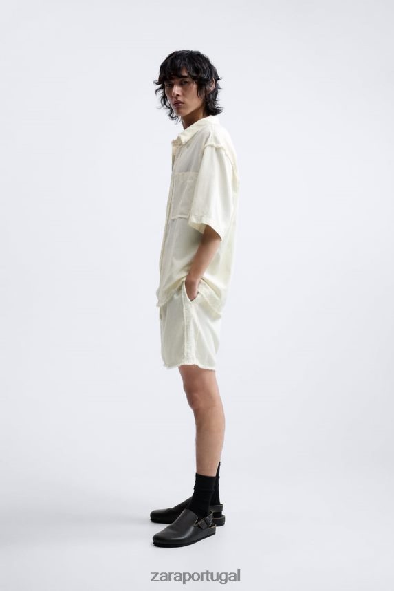 shorts de linho de algodão homens Zara ostra branca Z2080L1250 roupas
