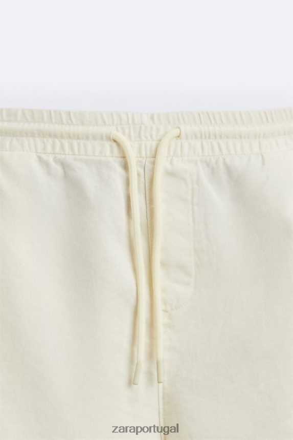 shorts de linho de algodão homens Zara ostra branca Z2080L1250 roupas