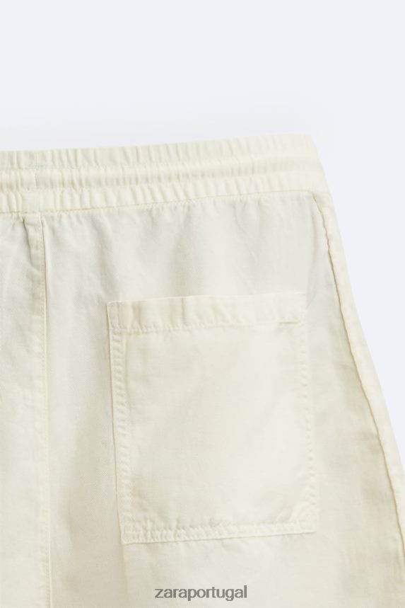 shorts de linho de algodão homens Zara ostra branca Z2080L1250 roupas