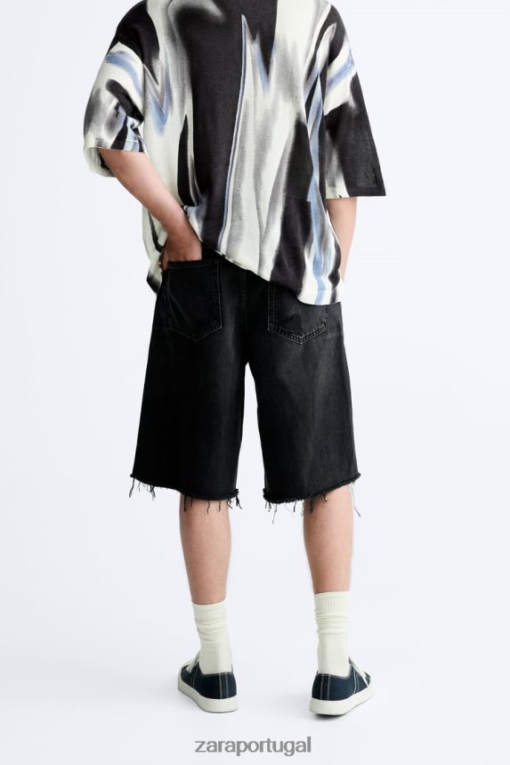 shorts jeans com ajuste relaxado homens Zara preto Z2080L1243 roupas