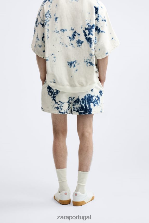 shorts jeans tie-dye homens Zara ostra branca Z2080L1237 roupas