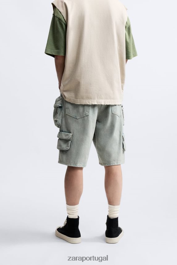 shorts utilitários jeans homens Zara azul verde Z2080L1247 roupas