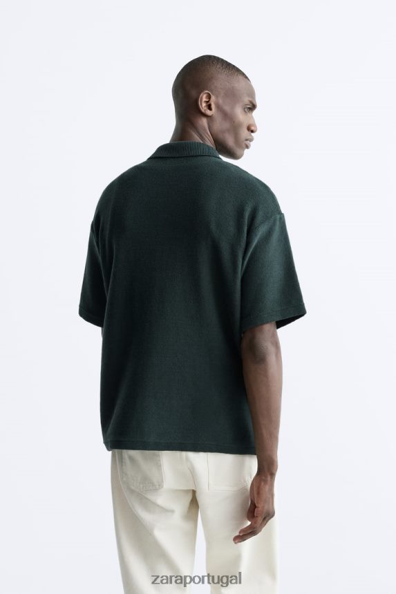camisa de malha trançada homens Zara verde Z2080L1027 roupas