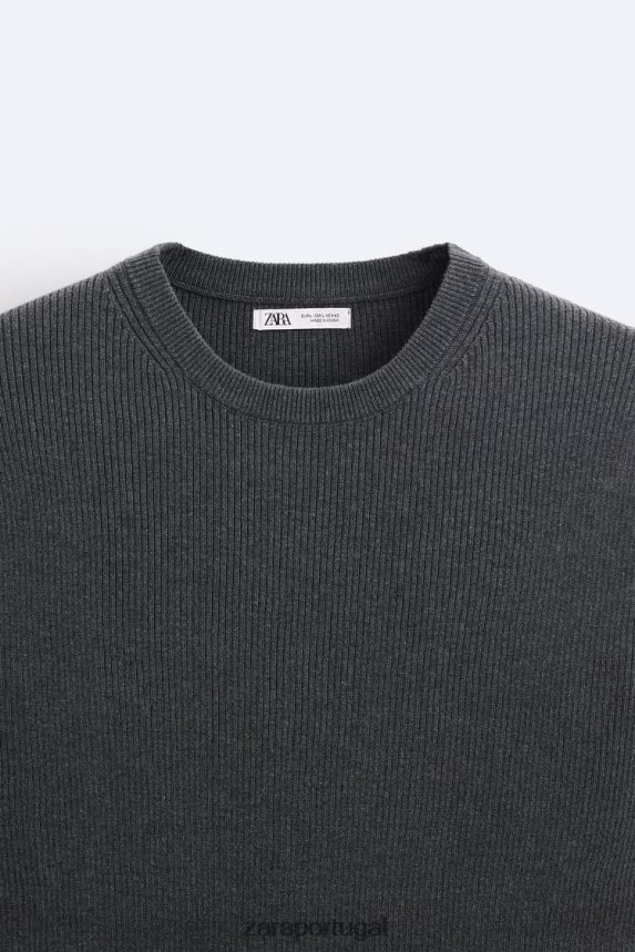 camiseta de malha com ajuste muscular homens Zara carvão Z2080L1038 roupas