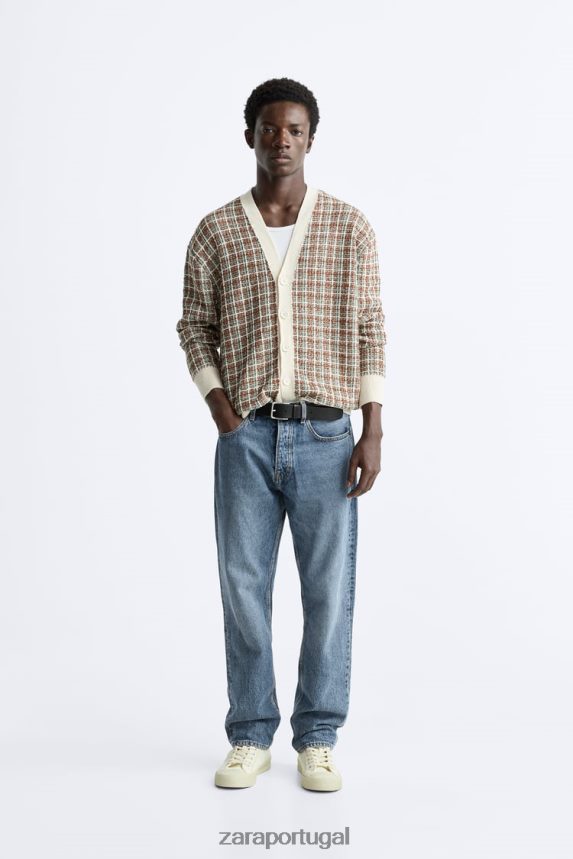 cardigã xadrez jacquard homens Zara cru Z2080L1044 roupas