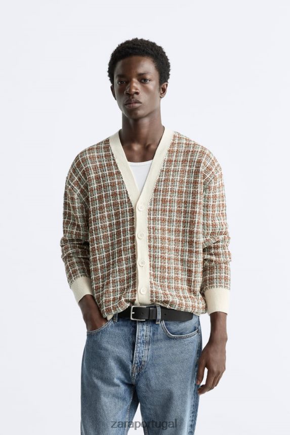 cardigã xadrez jacquard homens Zara cru Z2080L1044 roupas