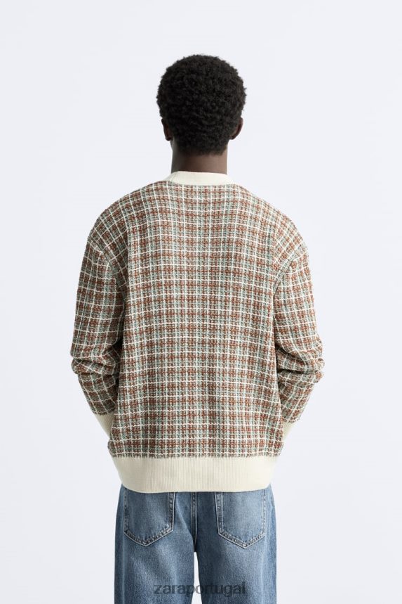 cardigã xadrez jacquard homens Zara cru Z2080L1044 roupas