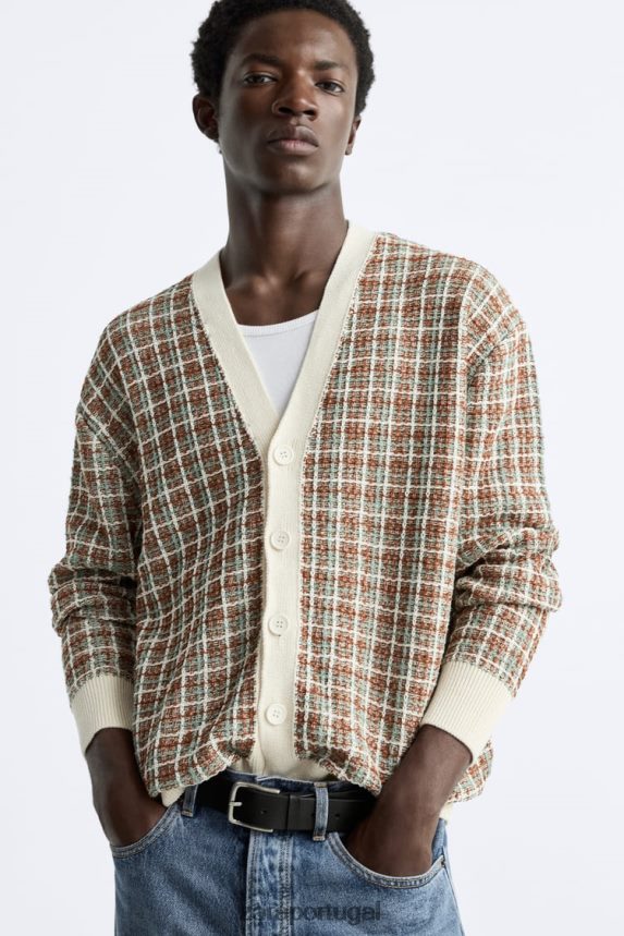 cardigã xadrez jacquard homens Zara cru Z2080L1044 roupas