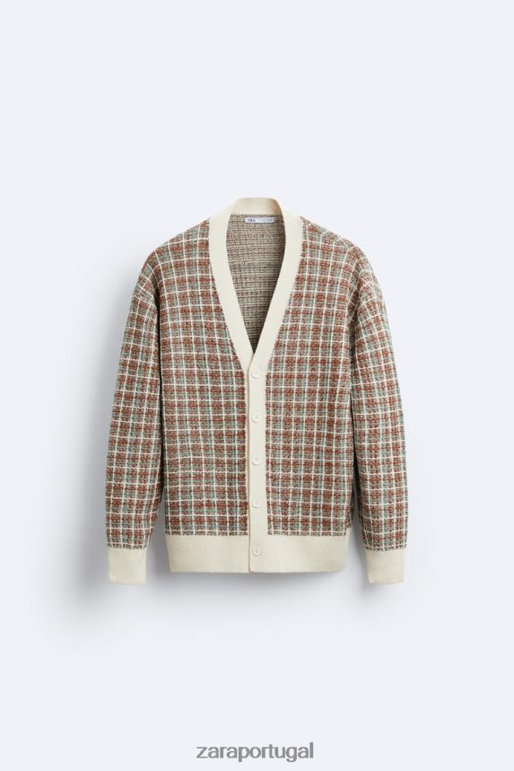 cardigã xadrez jacquard homens Zara cru Z2080L1044 roupas