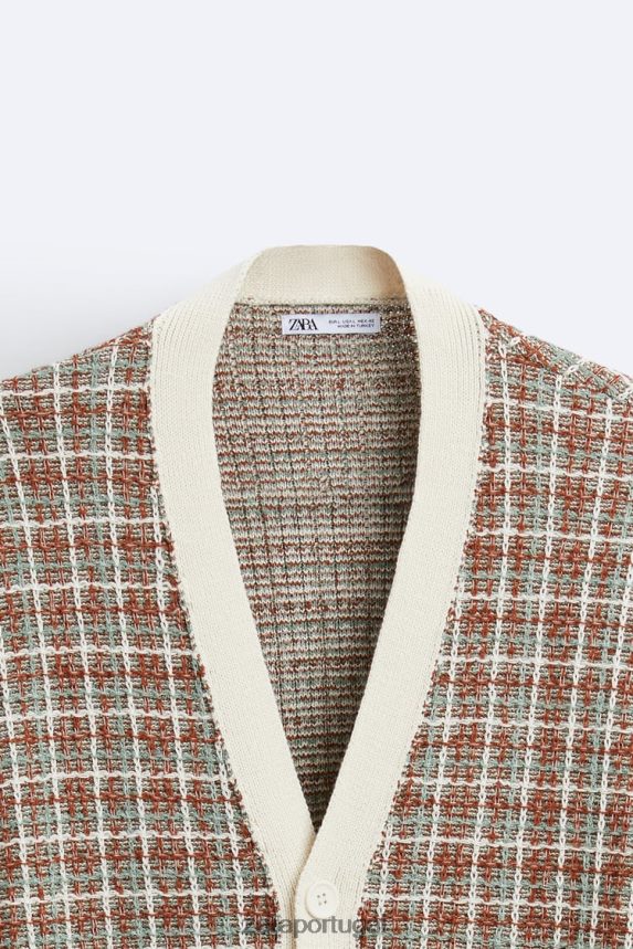 cardigã xadrez jacquard homens Zara cru Z2080L1044 roupas