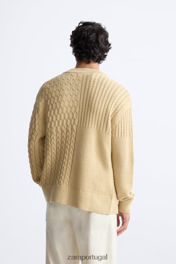 cardigan de ponto misto homens Zara areia Z2080L1041 roupas