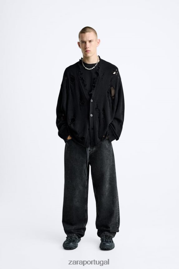 cardigan estruturado rasgado homens Zara preto Z2080L1030 roupas