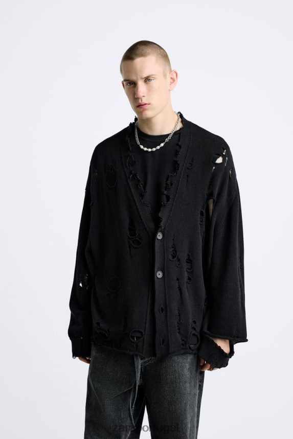 cardigan estruturado rasgado homens Zara preto Z2080L1030 roupas