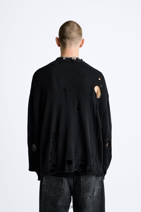 cardigan estruturado rasgado homens Zara preto Z2080L1030 roupas