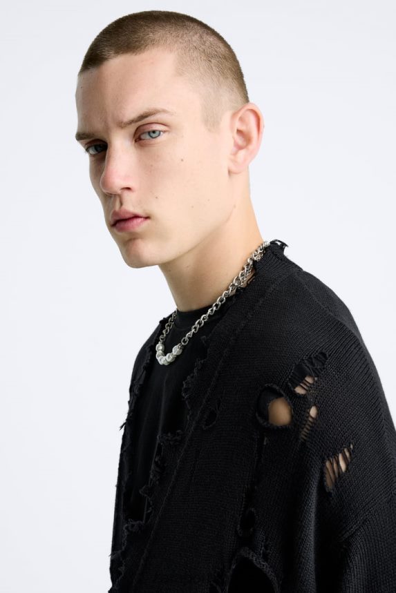 cardigan estruturado rasgado homens Zara preto Z2080L1030 roupas