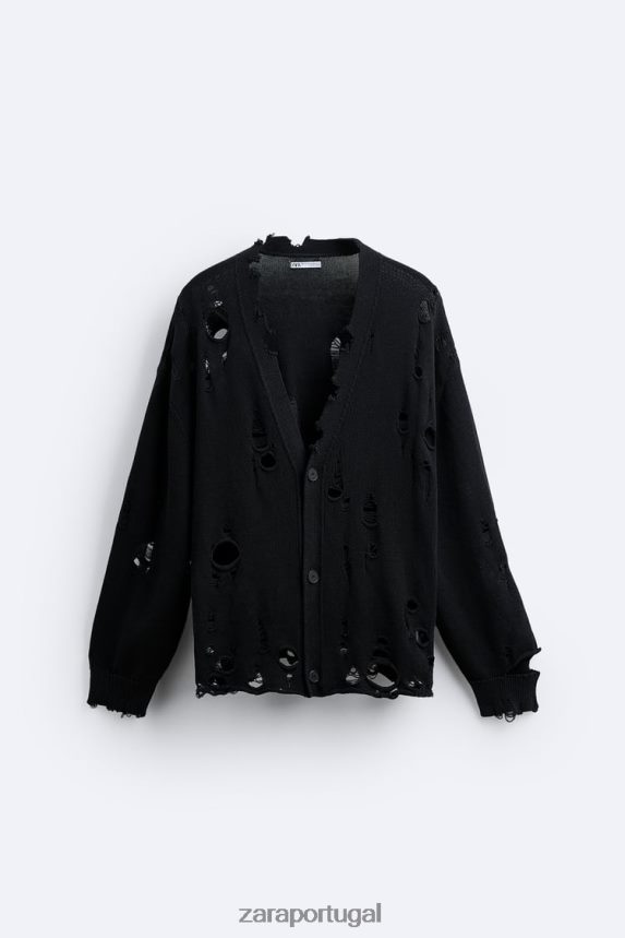 cardigan estruturado rasgado homens Zara preto Z2080L1030 roupas