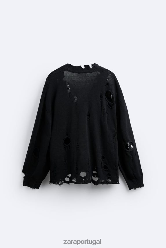 cardigan estruturado rasgado homens Zara preto Z2080L1030 roupas