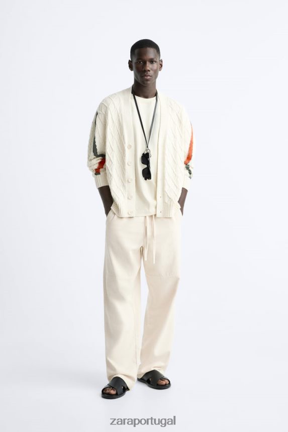 cardigan tecido texturizado homens Zara cru Z2080L1042 roupas