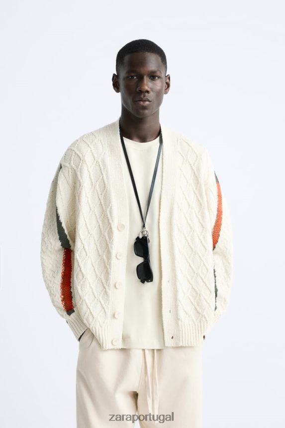cardigan tecido texturizado homens Zara cru Z2080L1042 roupas