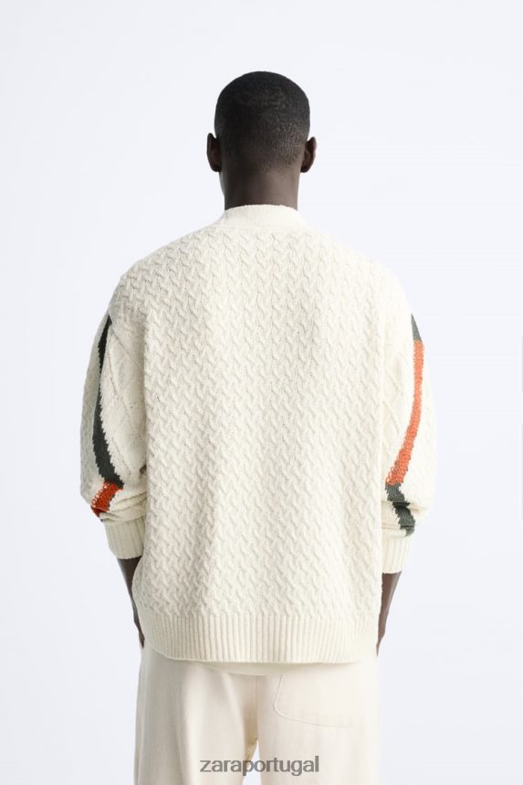 cardigan tecido texturizado homens Zara cru Z2080L1042 roupas