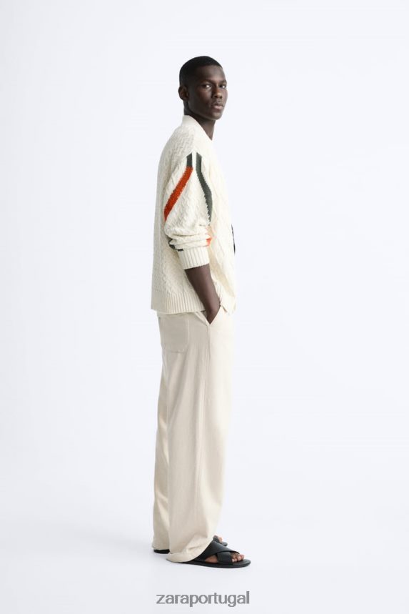 cardigan tecido texturizado homens Zara cru Z2080L1042 roupas