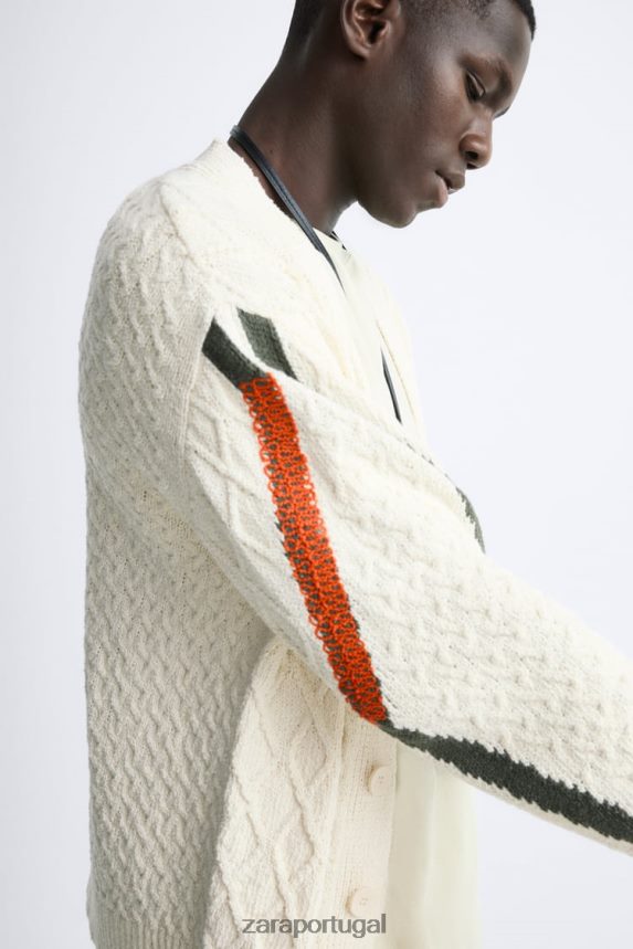cardigan tecido texturizado homens Zara cru Z2080L1042 roupas