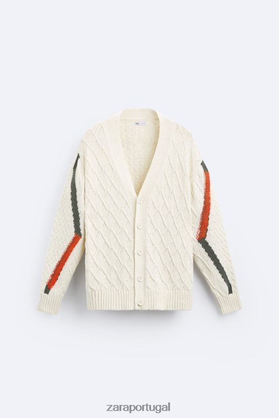 cardigan tecido texturizado homens Zara cru Z2080L1042 roupas