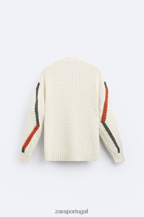 cardigan tecido texturizado homens Zara cru Z2080L1042 roupas