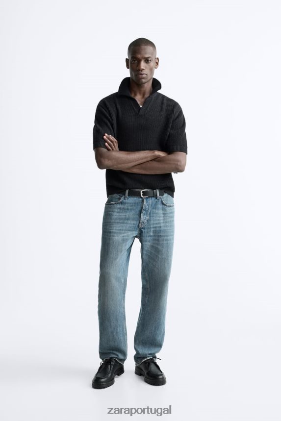 polo de malha de crochê homens Zara preto Z2080L1025 roupas
