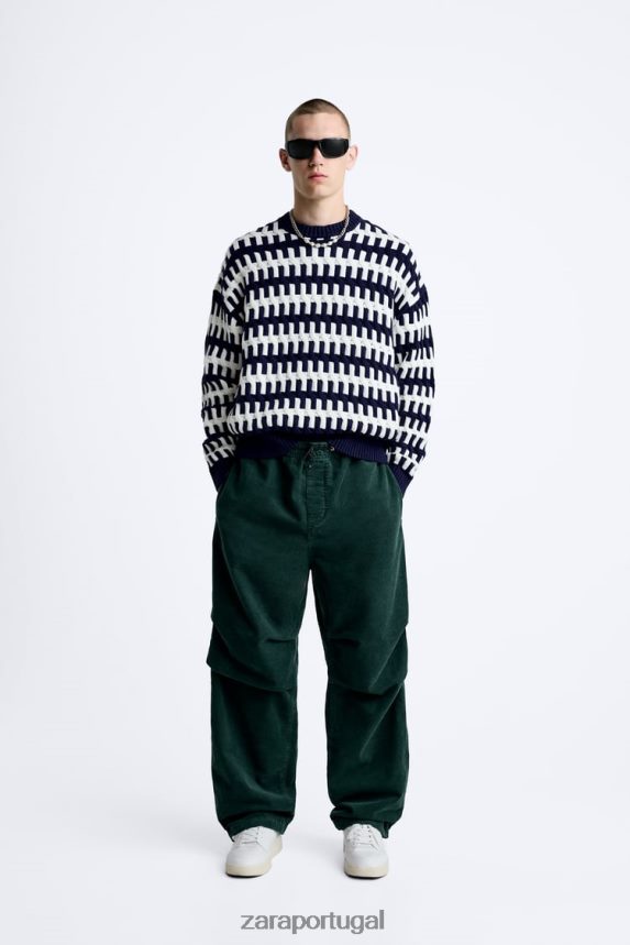 suéter jacquard texturizado homens Zara azul-marinho Z2080L1028 roupas