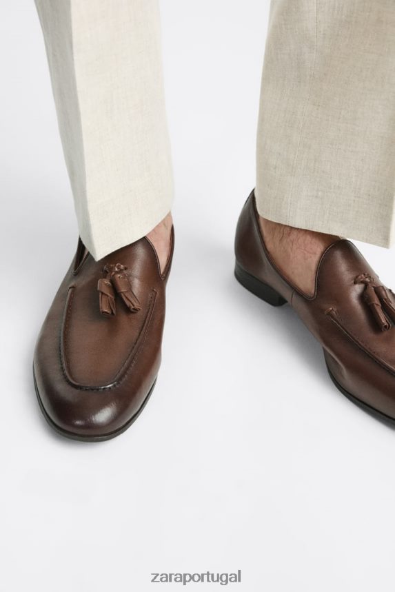 mocassins de couro macio com borla homens Zara marrom Z2080L1274 calçados