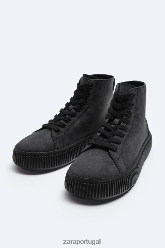 tênis cano alto com sola listrada homens Zara preto Z2080L1257 calçados